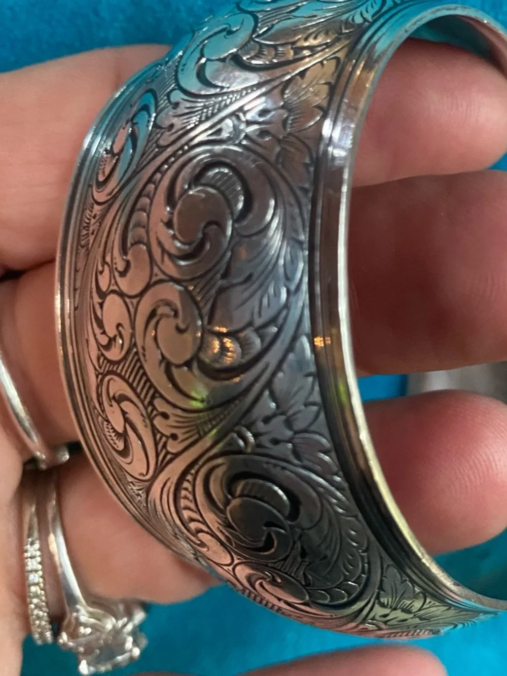 THOMAE 925 Sterling Silver Vintage Cuff Bracelet with Leaves Scrollwork 47 grams - Picture 7 of 8